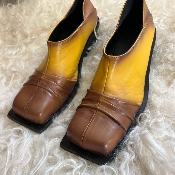 FIDAN NOVRUZOVA Brown and Yellow Convertible Chunky Mules - Picture 2 of 8
